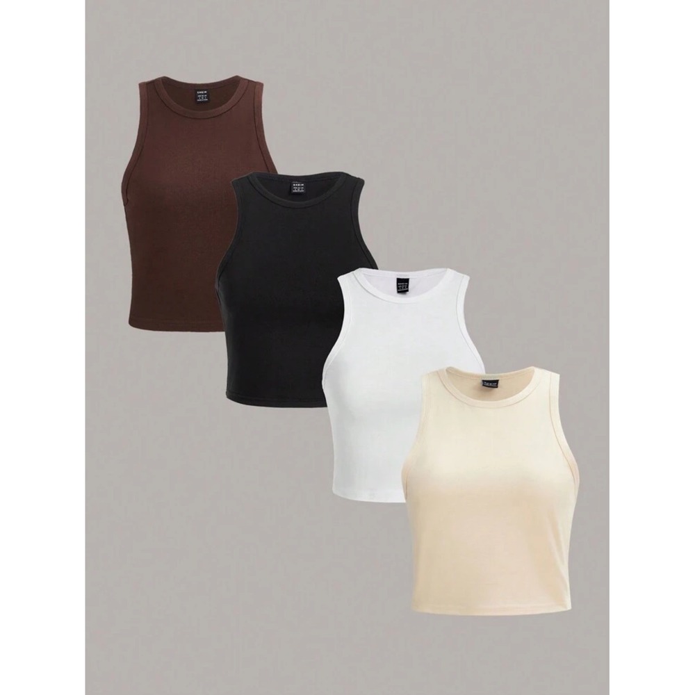 SHEIN‎ 4pcs/Set Women's Casual Solid Color Crew Neck Top Size M